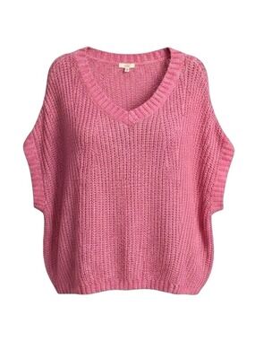 Kori America Women's Pink V-Neck Chunky Knit Sleeveless Sweater S/M Oversized